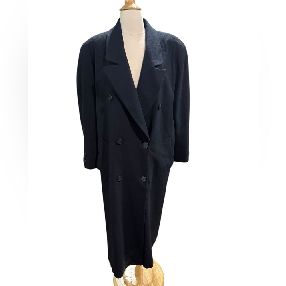 VGT Navy Blue Full Length Faux Wool Trench Overcoat by Anne Klein -sz 12